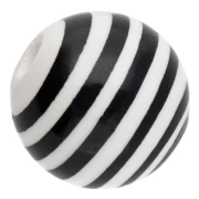 Round striped ceramic beads 12 mm - White - Black x4