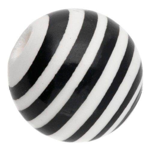 Round striped ceramic beads 12 mm - White - Black x4