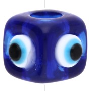 Resin cube bead 8 mm - raised eye motif - Navy blue - White - Blue x1