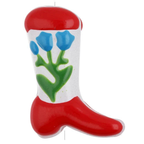 Pearl Santiag - cowboy boot 24x17 mm glass - Flower pattern - Red - Blue