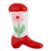 Pearl Santiag - cowboy boot 24x17 mm glass - Flower motif - Red - Pink