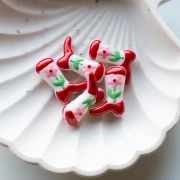 Pearl Santiag - cowboy boot 24x17 mm glass - Flower motif - Red - Pink