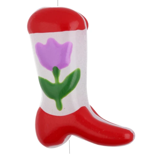 Pearl Santiag - cowboy boot 24x17 mm glass - Flower motif - Red - Lilac