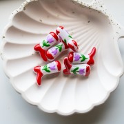 Pearl Santiag - cowboy boot 24x17 mm glass - Flower motif - Red - Lilac