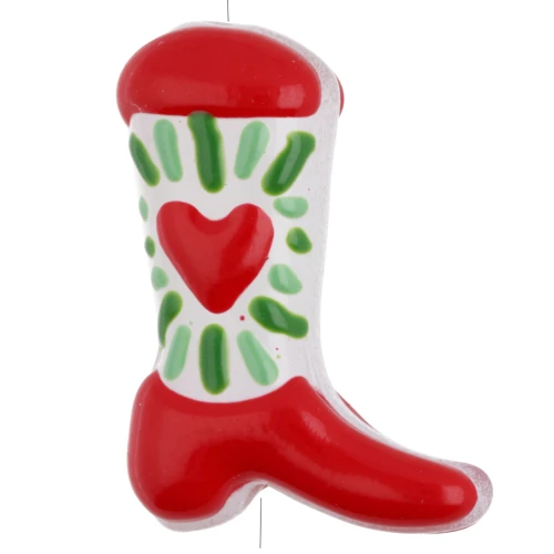 Pearl Santiag - cowboy boot 24x17 mm glass - Heart motif - Red - Green