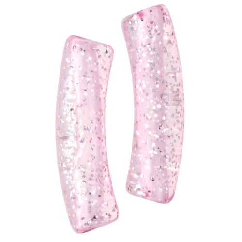 19x5 mm curved tube beads in transparent acrylic - Pink Glitter Silver x10