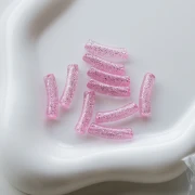 19x5 mm curved tube beads in transparent acrylic - Pink Glitter Silver x10