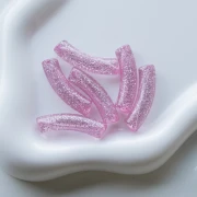 32x8 mm curved tube beads in transparent acrylic - Pink Glitter Silver x6