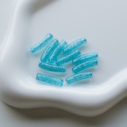 19x5 mm curved tube beads in transparent acrylic - Blue Glitter Silver x10