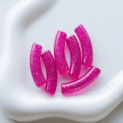 Beads tube curved 32x8 mm acrylic transparent - Fuchsia Glitter Silver x6
