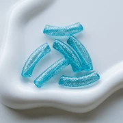 32x8 mm curved tube beads in transparent acrylic - Blue Glitter Silver x6