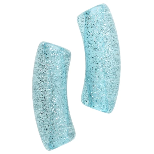 Curved tube beads 35x11 mm in transparent acrylic - Blue Glitter Silver x6