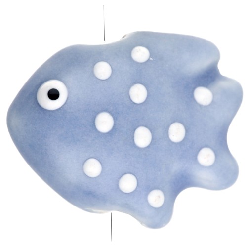 Ceramic fish bead 20x16 mm - Ice blue - White x1