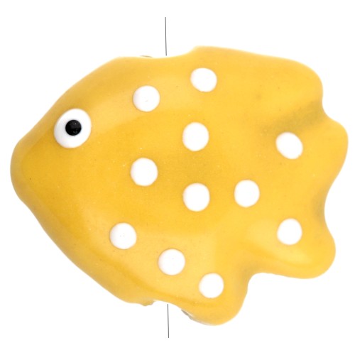 Ceramic fish bead 20x16 mm - Yellow - White x1