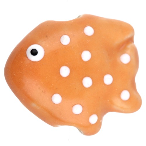 Ceramic fish bead 20x16 mm - Orange - White x1