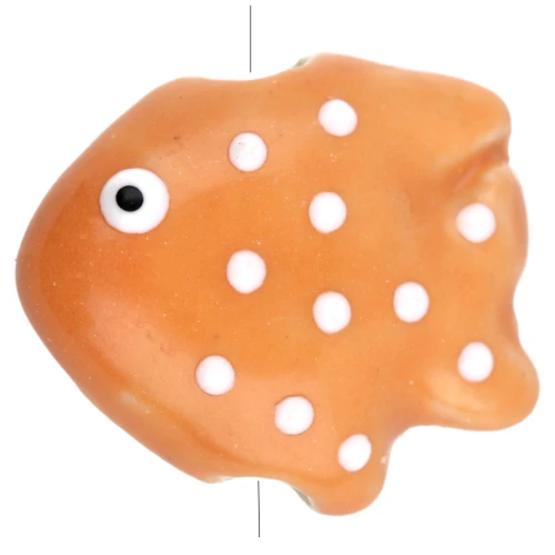 Ceramic fish bead 20x16 mm - Orange - White x1
