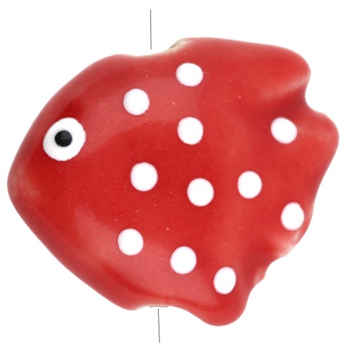 Ceramic fish bead 20x16 mm - Red - White x1