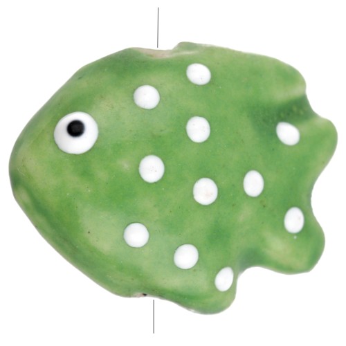 Ceramic fish bead 20x16 mm - Green - White x1