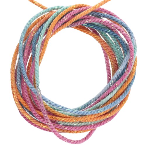 Braided and metallized polyester cord 1.6 mm - Tie and Dye - Orange - Pink x2m