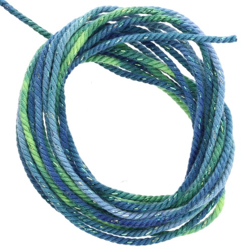 Braided and metallized polyester cord 1.6 mm - Tie and Dye - Green - Blue x2m
