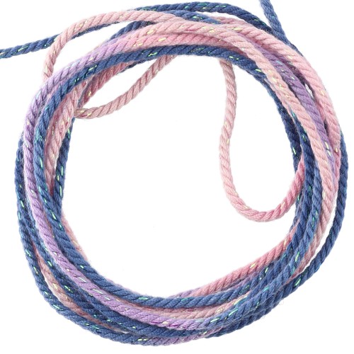 Braided and metallized polyester cord 1.6 mm - Tie and Dye - Blue - Pink x2m