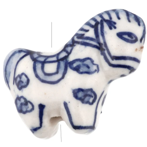 Ceramic horse bead 22x28 mm - White - Blue x1
