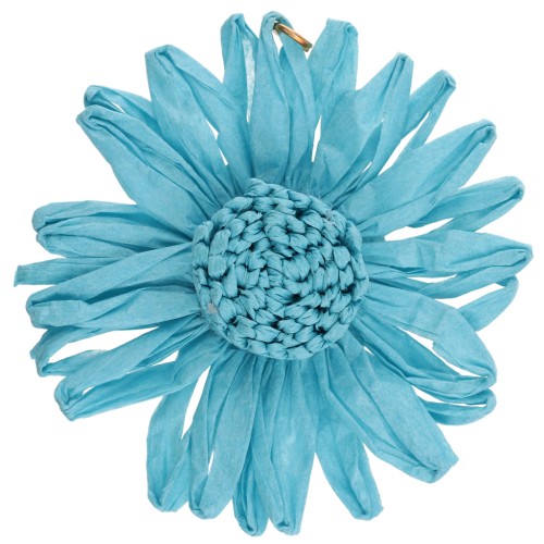55 mm raffia flower pendants - Blue x2