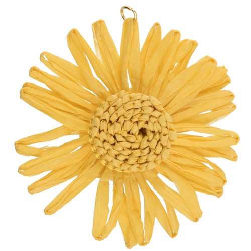 55 mm raffia flower pendants - Yellow x2