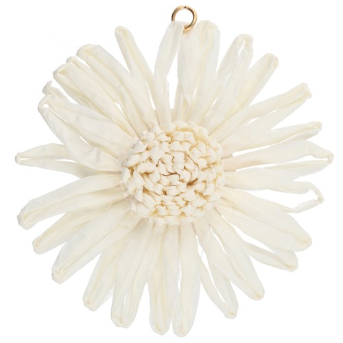 55 mm raffia flower pendants - Ivory x2