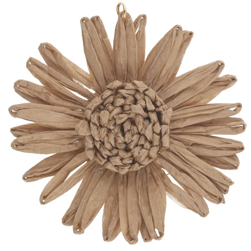 55 mm raffia flower pendants - Beige x2