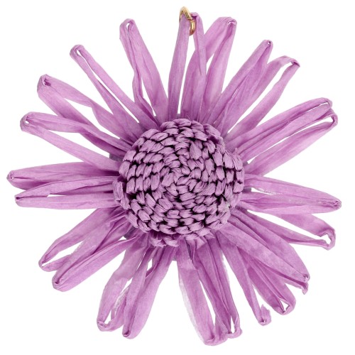 55 mm raffia flower pendants - Lilac x2