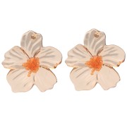 Orange - Flower earrings 66x62 mm in acrylic and beads - Brown - Orange x2 Flower earrings 66x62 mm in acrylic and beads - Brown - Orange x2