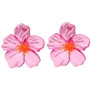 Flower Earrings 66x62 mm in Acrylic and Beads - Pink - Orange x2