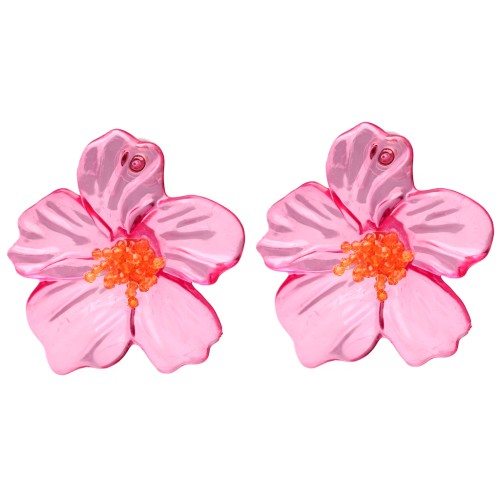 Flower Earrings 66x62 mm in Acrylic and Beads - Pink - Orange x2