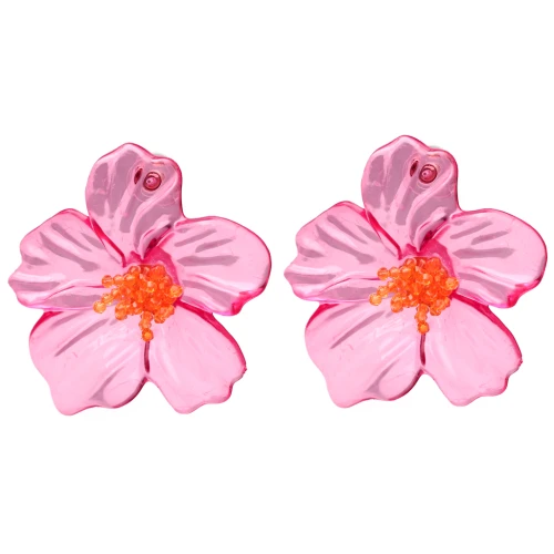 Flower Earrings 66x62 mm in Acrylic and Beads - Pink - Orange x2