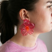 Flower Earrings 66x62 mm in Acrylic and Beads - Pink - Orange x2