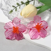 Flower Earrings 66x62 mm in Acrylic and Beads - Pink - Orange x2