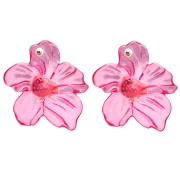 Flower Earrings 66x62 mm in Acrylic and Beads - Pink - Orange x2