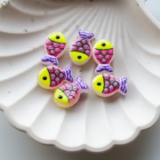 Glass fish bead 20x13 mm - Fluorescent yellow - Fluorescent pink - Violet x1