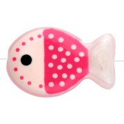 Glass fish bead 20x13 mm - Polka dot pattern - Nude - Fluorescent coral pink - White x1