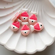 Glass fish bead 20x13 mm - Polka dot pattern - Nude - Fluorescent coral pink - White x1