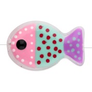 Glass fish bead 20x13 mm - Polka dot pattern - Pink - Mint green - Purple x1