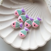 Glass fish bead 20x13 mm - Polka dot pattern - Pink - Mint green - Purple x1
