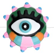 17 mm round flattened glass bead - eye pattern - Pink - Light blue - Green x1