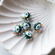 17 mm round flattened glass bead - eye pattern - Pink - Light blue - Green x1