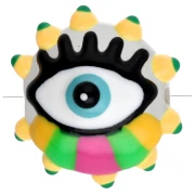 Round flattened 17 mm glass bead - eye pattern - Yellow - Green - Candy Pink x1