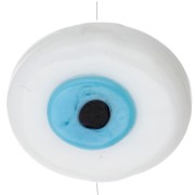Oval irregular 21x17 mm glass bead - eye pattern - White - Sky Blue x1