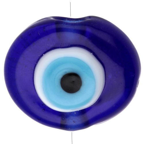 Oval irregular 21x17 mm glass bead - eye pattern - Dark Blue - Sky Blue x1