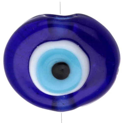 Oval irregular 21x17 mm glass bead - eye pattern - Dark Blue - Sky Blue x1