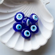 Oval irregular 21x17 mm glass bead - eye pattern - Dark Blue - Sky Blue x1